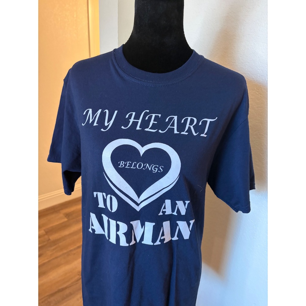 Jerzees Navy My Heart Belongs To An Airman Graphic T-Shirt Medium - Picture 2 of 4